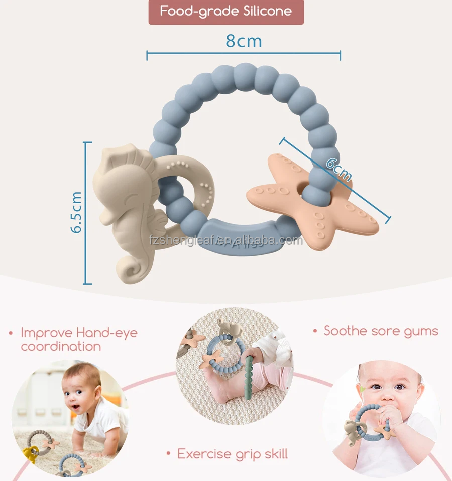 Round Beads Food Grade BPA-Free Custom Silicone Baby Teether Soft Chewable Toy Pacifier Ring Unisex Ages 0-24M supplier