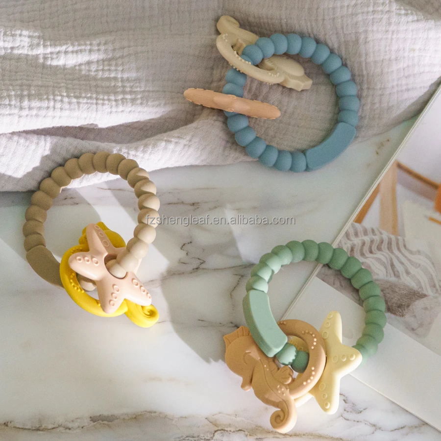 Round Beads Food Grade BPA-Free Custom Silicone Baby Teether Soft Chewable Toy Pacifier Ring Unisex Ages 0-24M factory