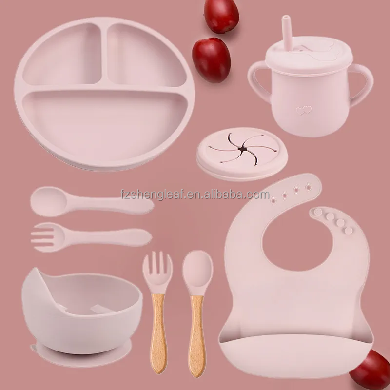 5pcs Non-Slip Silicone Baby Feeding Tableware Set 9pcs Children Dinner Dishes Including Suction Bowl Fork Bibs Kids Dining manufacture