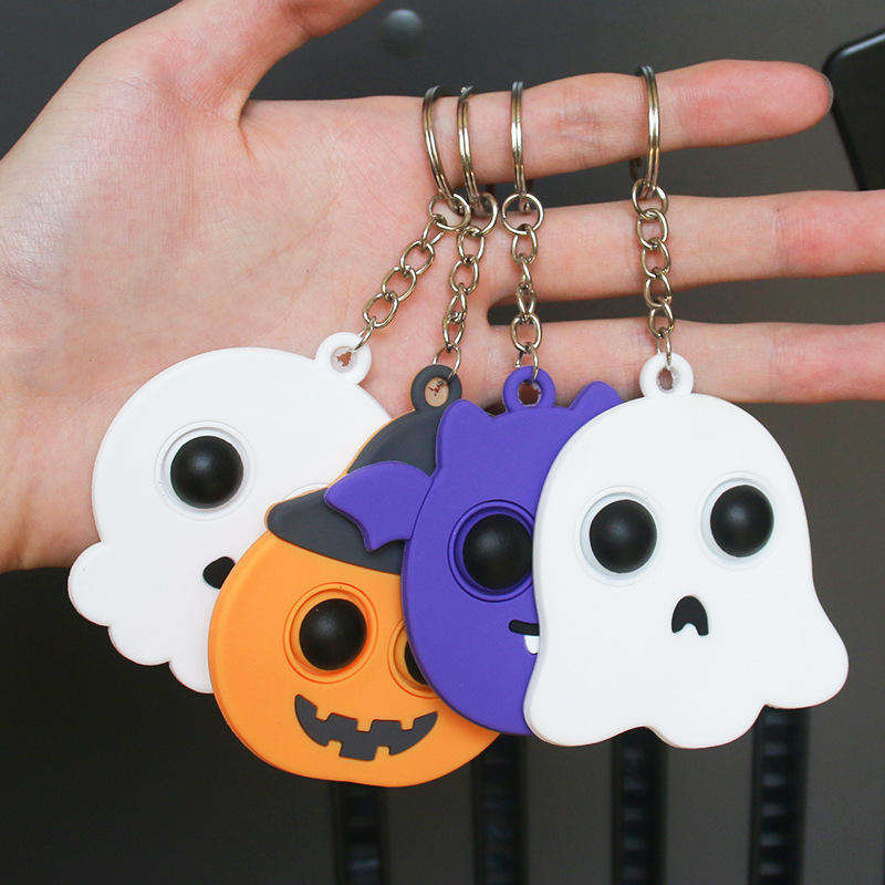 Halloween Pumpkin Bat PVC Keychain Stress Relief Finger Bubble Fun Promotional Carabiner Bag Pendant details