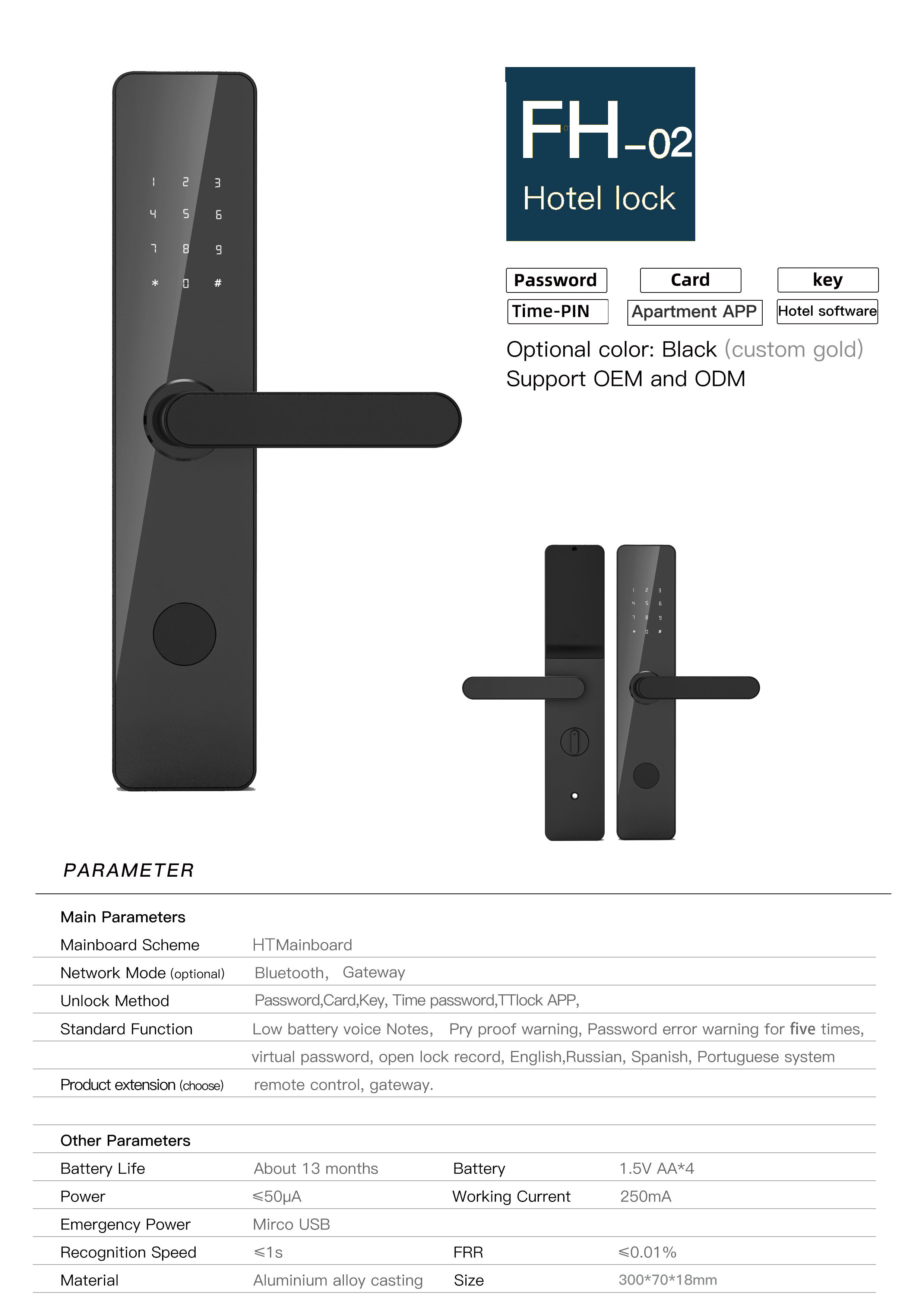 FH02 Hotel apartment combination lock swipe card lock TTlock manufacture