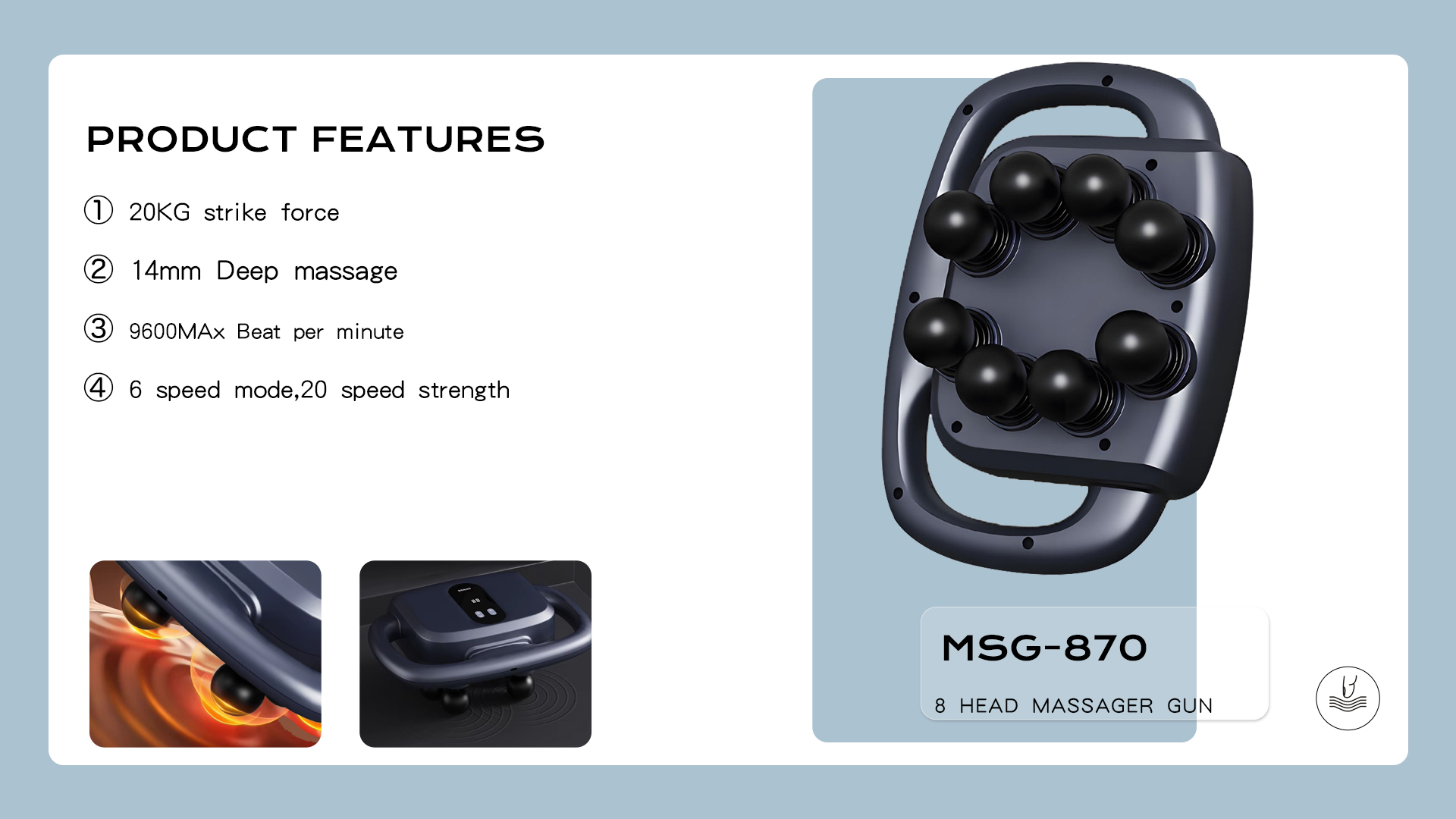 product 8 head muscle recovery massage gun for athletes physiotherapists 14mm amplitude-12