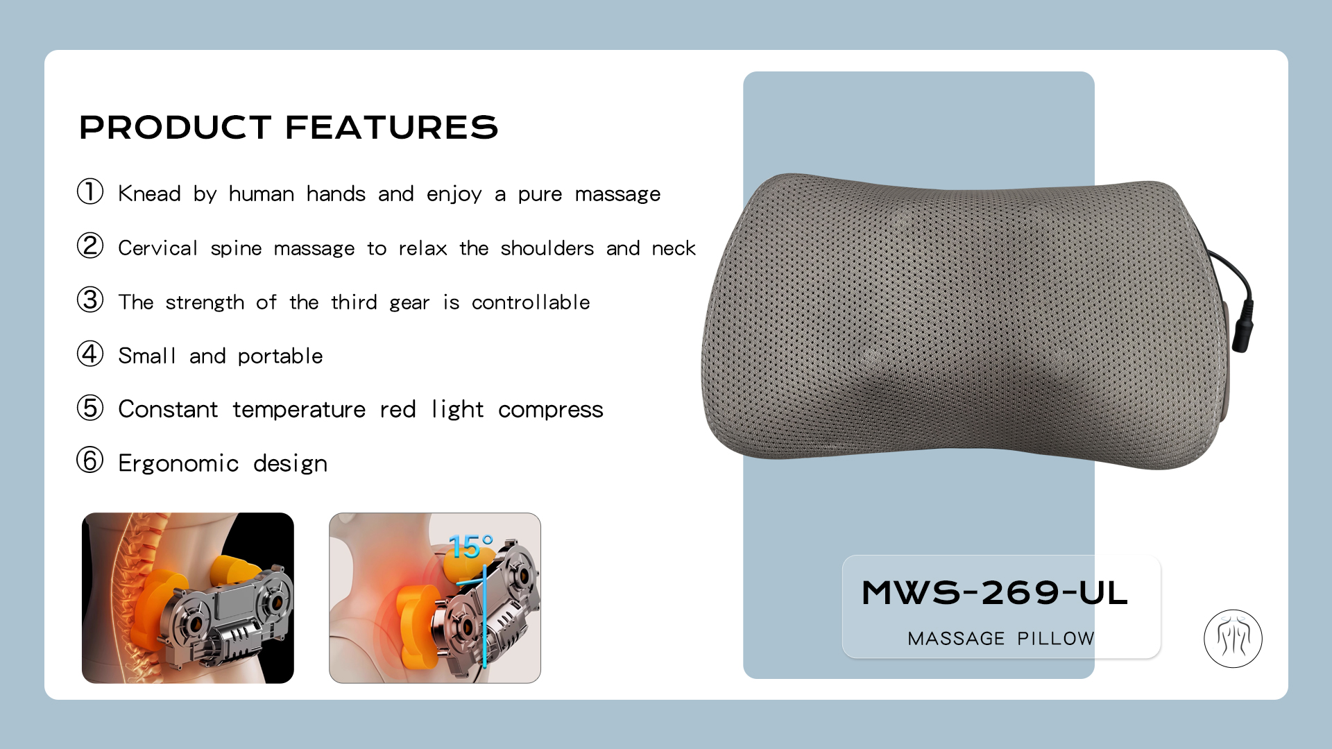 product electric shiatsu infrared heated massager for full body neck shoulder waist for car home use rolling kneading pillow-6