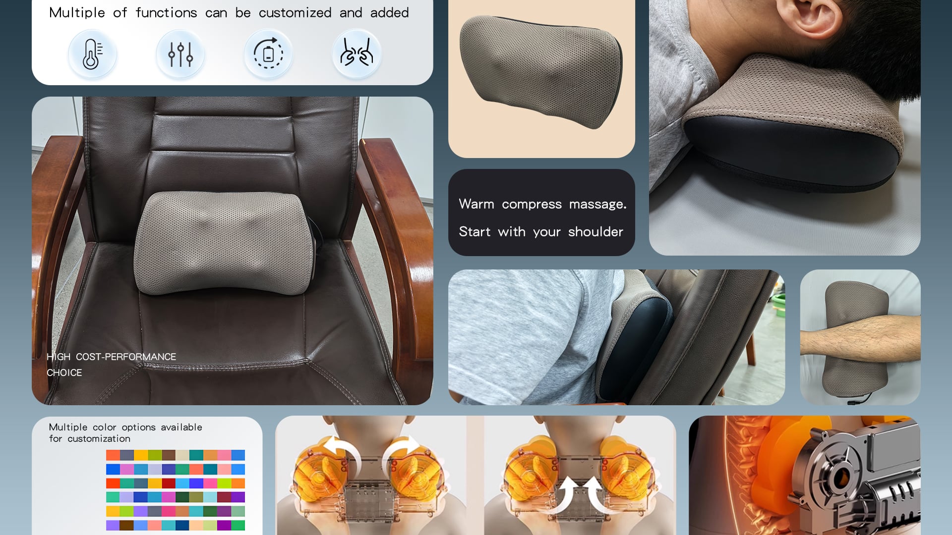 product electric shiatsu infrared heated massager for full body neck shoulder waist for car home use rolling kneading pillow-4