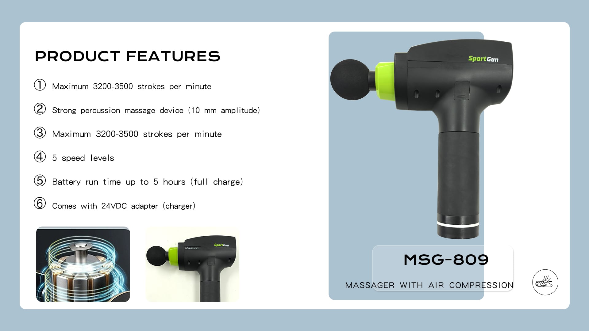 product portable massage gun 5 interchangeable heads 5 speed levels deep tissue brushless motor wireless remote usb rechargeable body-5