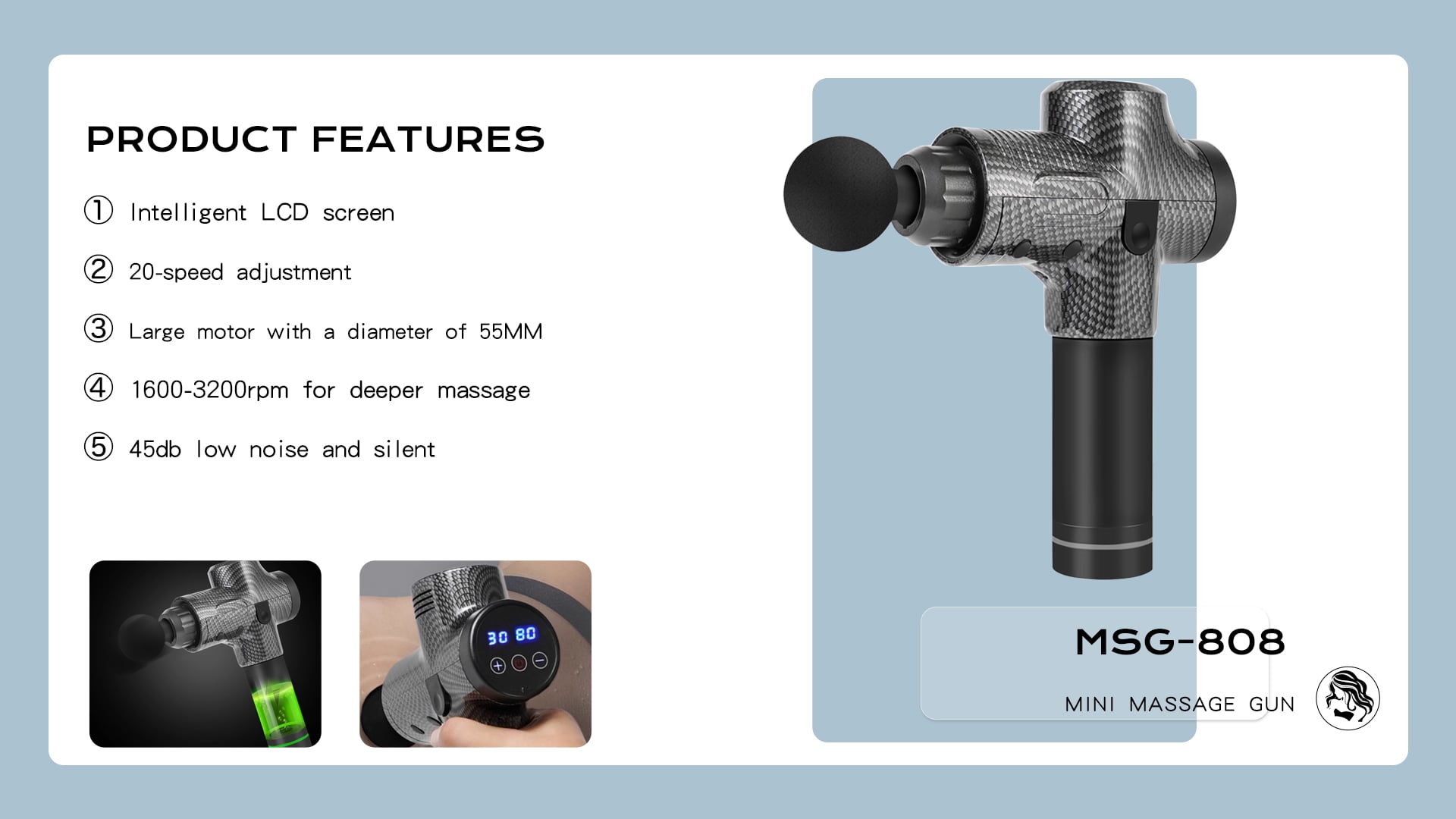 product high speed handheld cordless sports massage gun with 30 speed levels  4 massage heads for full body pain relief-5