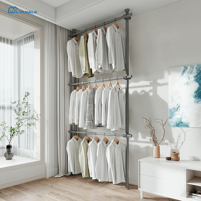 YIJIALE Black/White 2L3H Metal Adjustable Height Clothing Hanging Rack