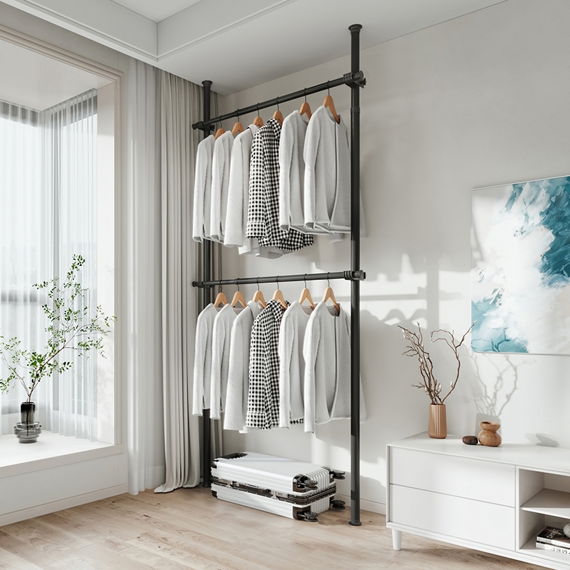 YIJIALE Black/White 2L2H Floor to Ceiling Heavy Duty Garment Rack