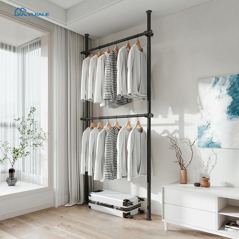 YIJIALE Black/White 2L2H Floor to Ceiling Heavy Duty Garment Rack