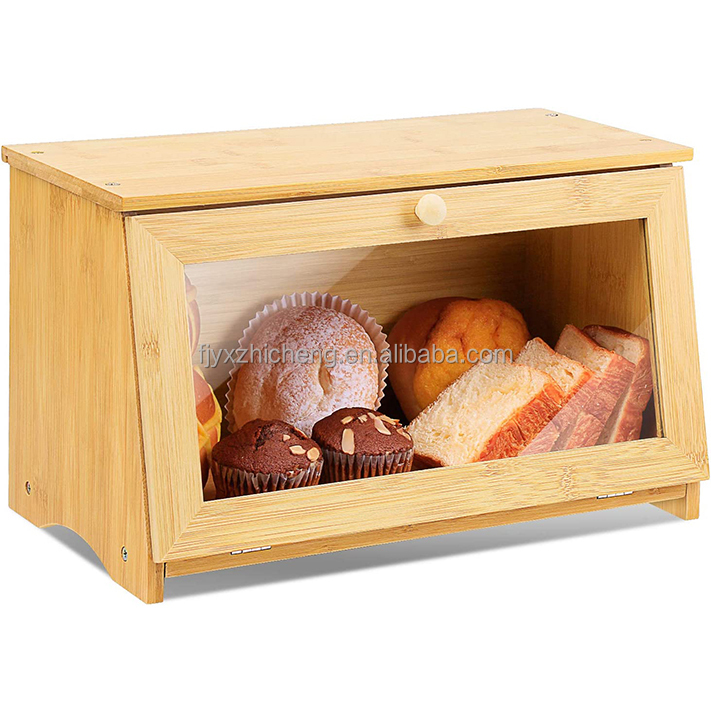 product wholesale large capacity bread box bamboo food storage boxes bin bread storage bin with window for kitchen countertop-6