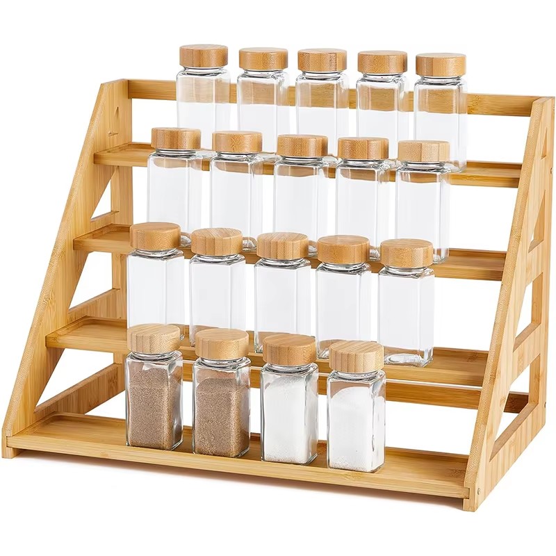 2025 New Arrivals Kitchen Cabinet Organizers Eco-friendly Bamboo Seasonings Organizer 5 Tiers Spice Rack for Countertop Pantry manufacture