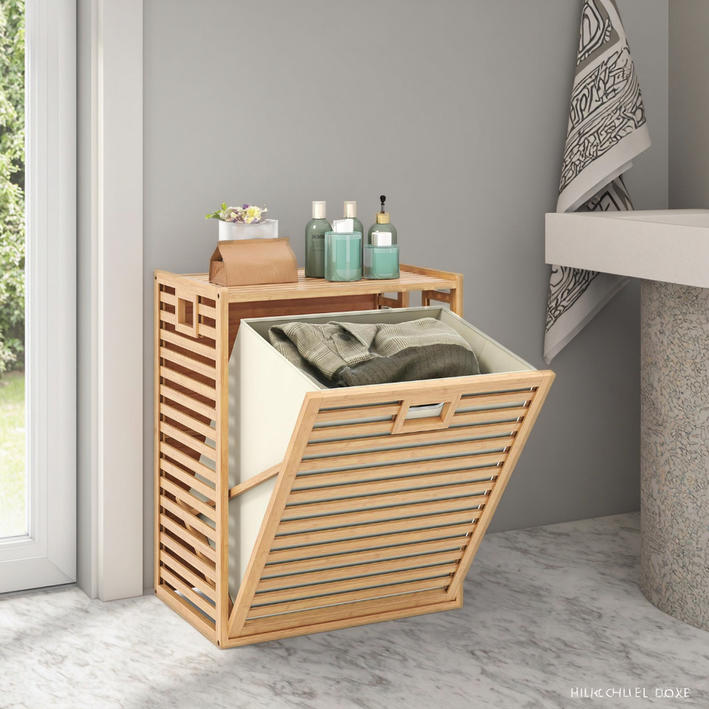 product wholesale bamboo clothing organizer laundry hamper with removable liner bag multi use for bathroom living room eco friendly-6