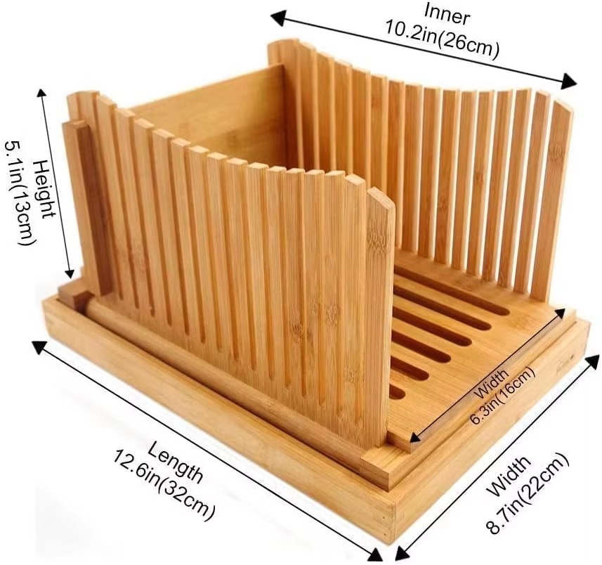 Bamboo Adjustable Foldable Manual Bakery Bread Slicer for Homemade Bread with Sturdy Bamboo Cutting Board factory