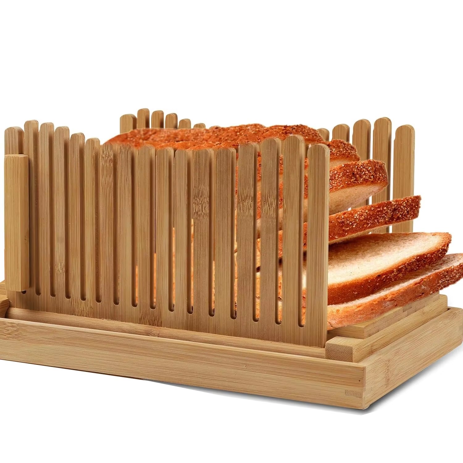 Bamboo Adjustable Foldable Manual Bakery Bread Slicer for Homemade Bread with Sturdy Bamboo Cutting Board supplier