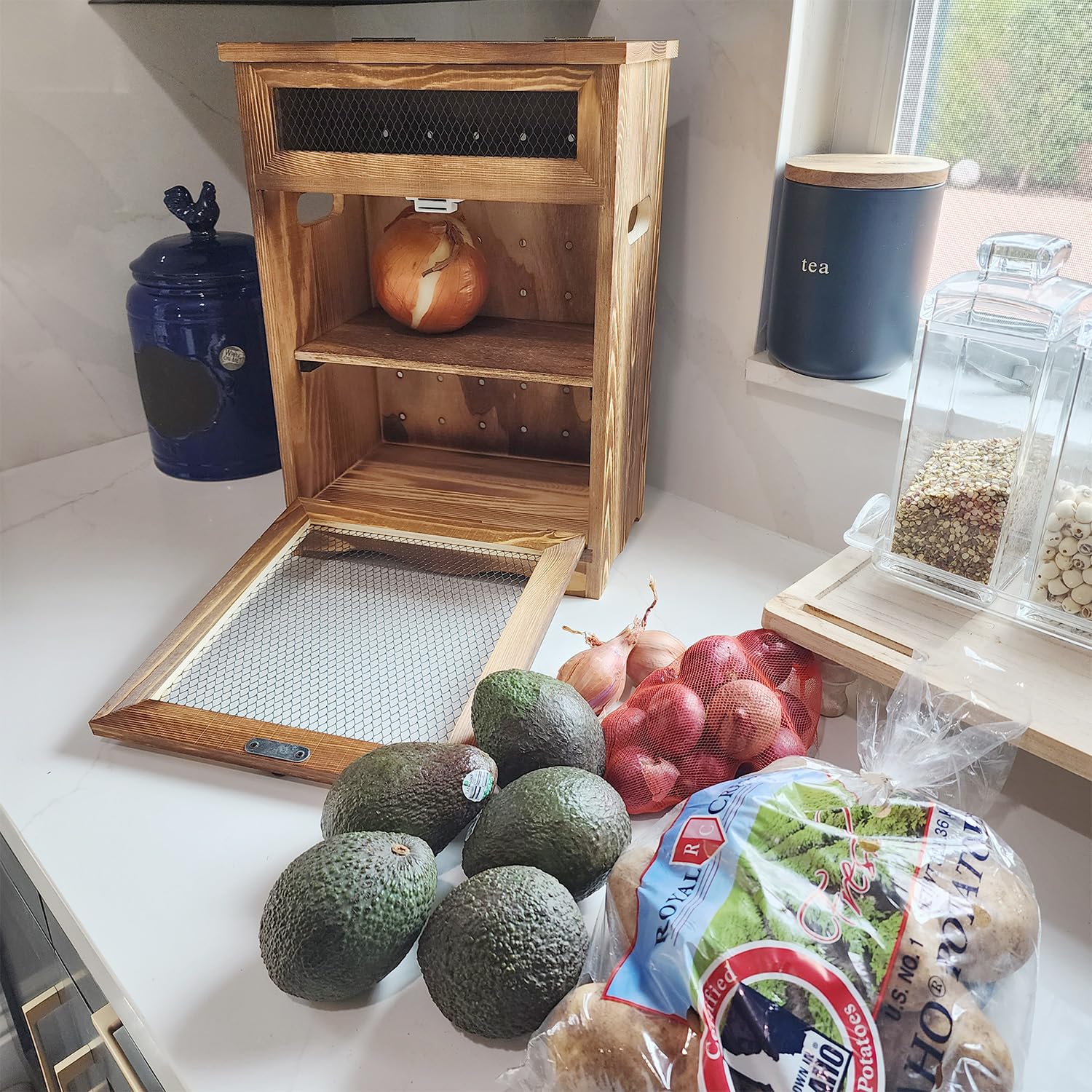 product zc custom vegetable fruit organizer with ventilated shelves bread box storage cabinet kitchen vegetable fruit organize-3