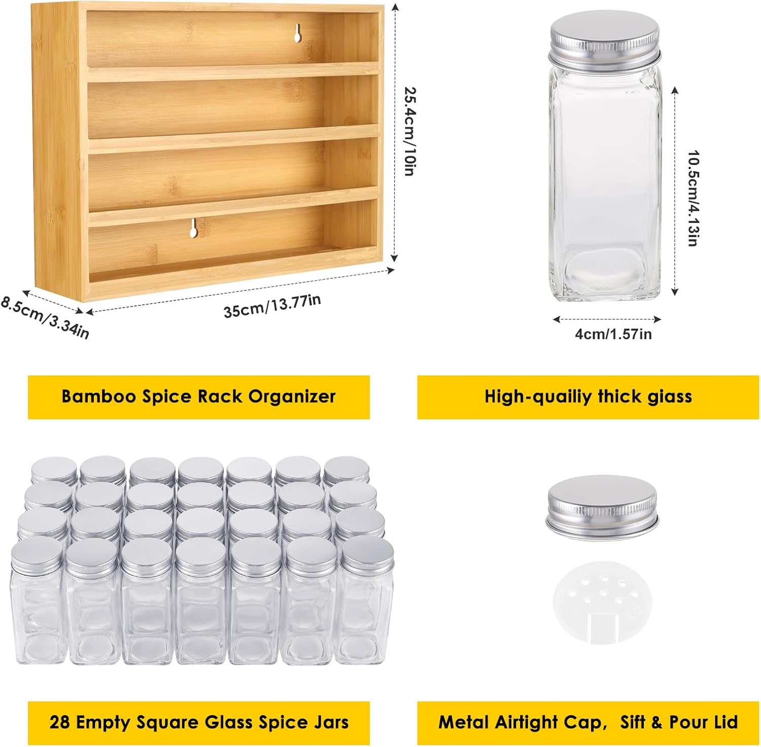 Bamboo Spice Rack Box Organizer Hanging Shelf With 28 Spice Jars for Drawer Cabinet Kitchen Countertop Wall Mount Spice Holder supplier