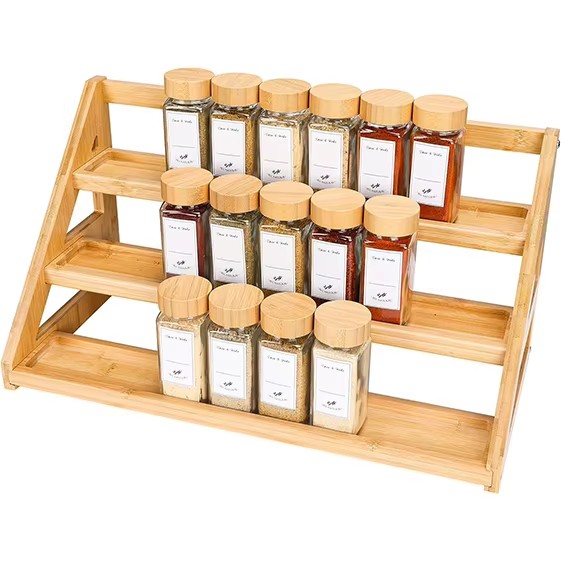 2025 New Arrivals Kitchen Cabinet Organizers Eco-friendly Bamboo Seasonings Organizer 5 Tiers Spice Rack for Countertop Pantry details