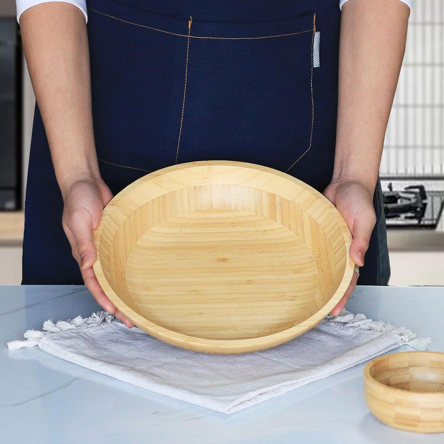 product large 12 bamboo salad bowl 100 oz kitchen counter wooden serving bowls for fruit farmhouse decorative dish home-5