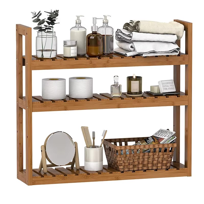 product 3 tier modern bamboo bathroom spice shelf wall mounted space saving floating storage rack shower vanity toilet multipurpose-3