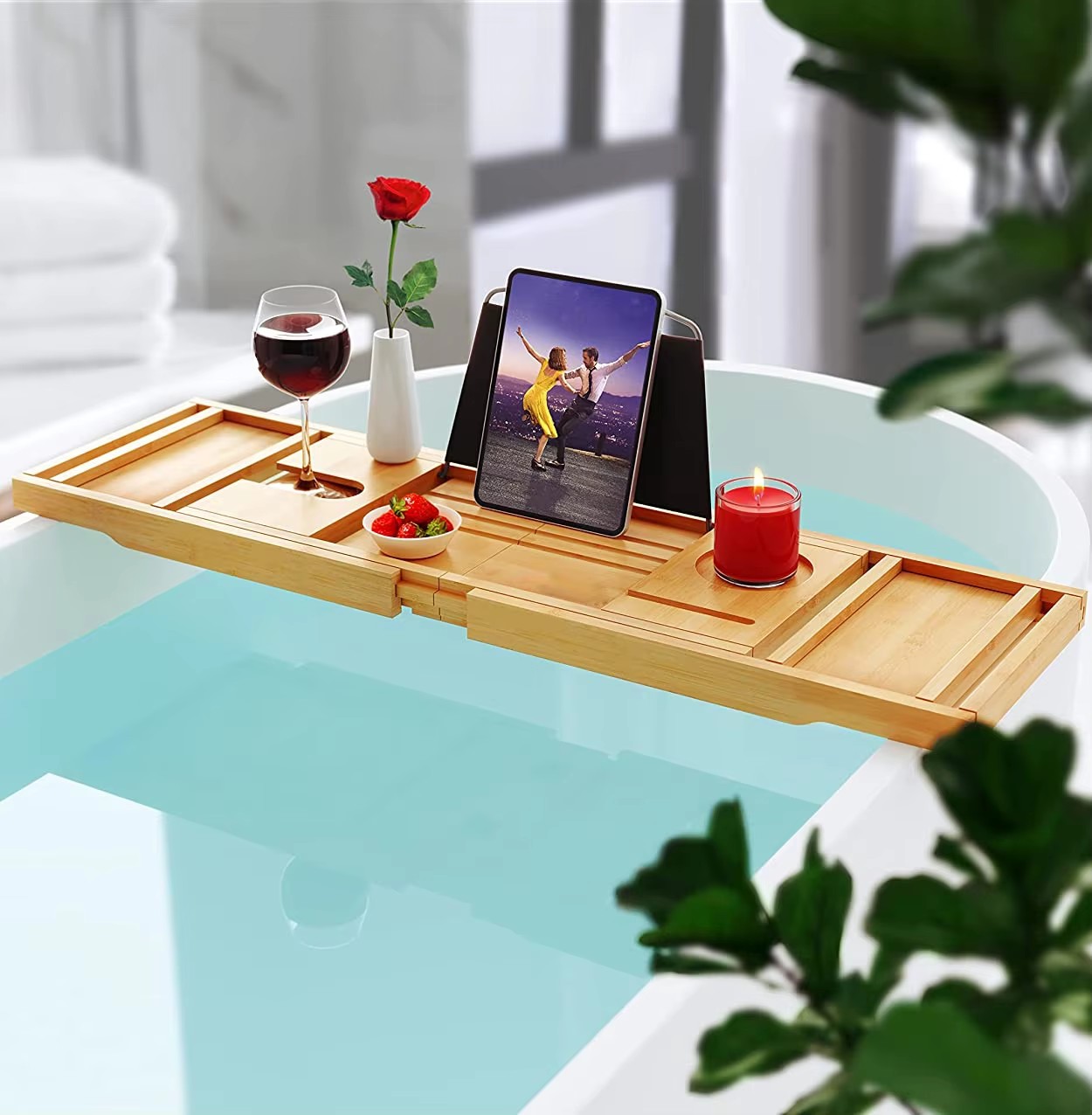 Luxury Bamboo Bath Tub Tray Table New Foldable Bathtub Caddy Tray with Extending Side for Household Bathroom or Home Storage supplier