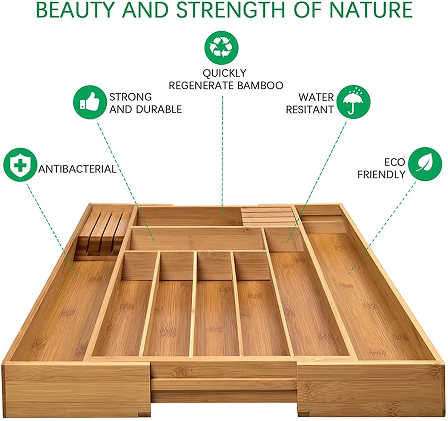 Wholesale Bamboo Expandable Cutlery Drawer Organizer Utensil Organizer for Kitchen manufacture