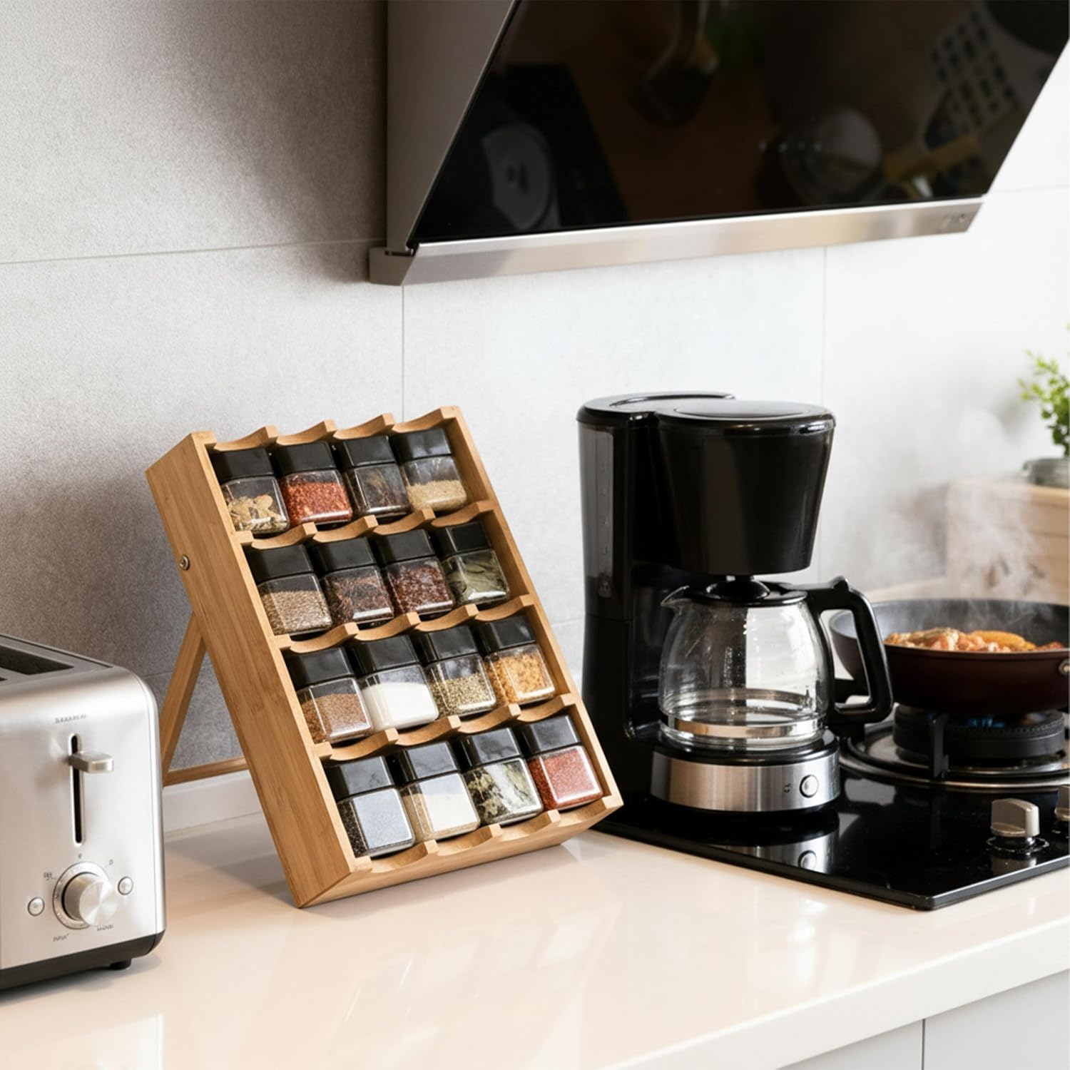 product bamboo spice rack with16 jars standing seasoning organizer countertop spice rack countertop spice storage shelf for kitchen-3