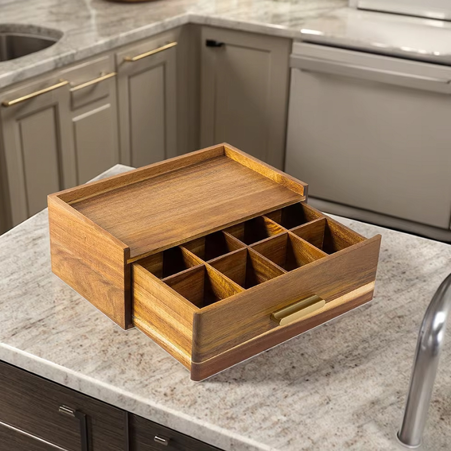 ZC Custom Wooden Tea Storage Organizer Multifunctional Tea Organizer with Drawer Tea Station Storage Box for Home & Office factory