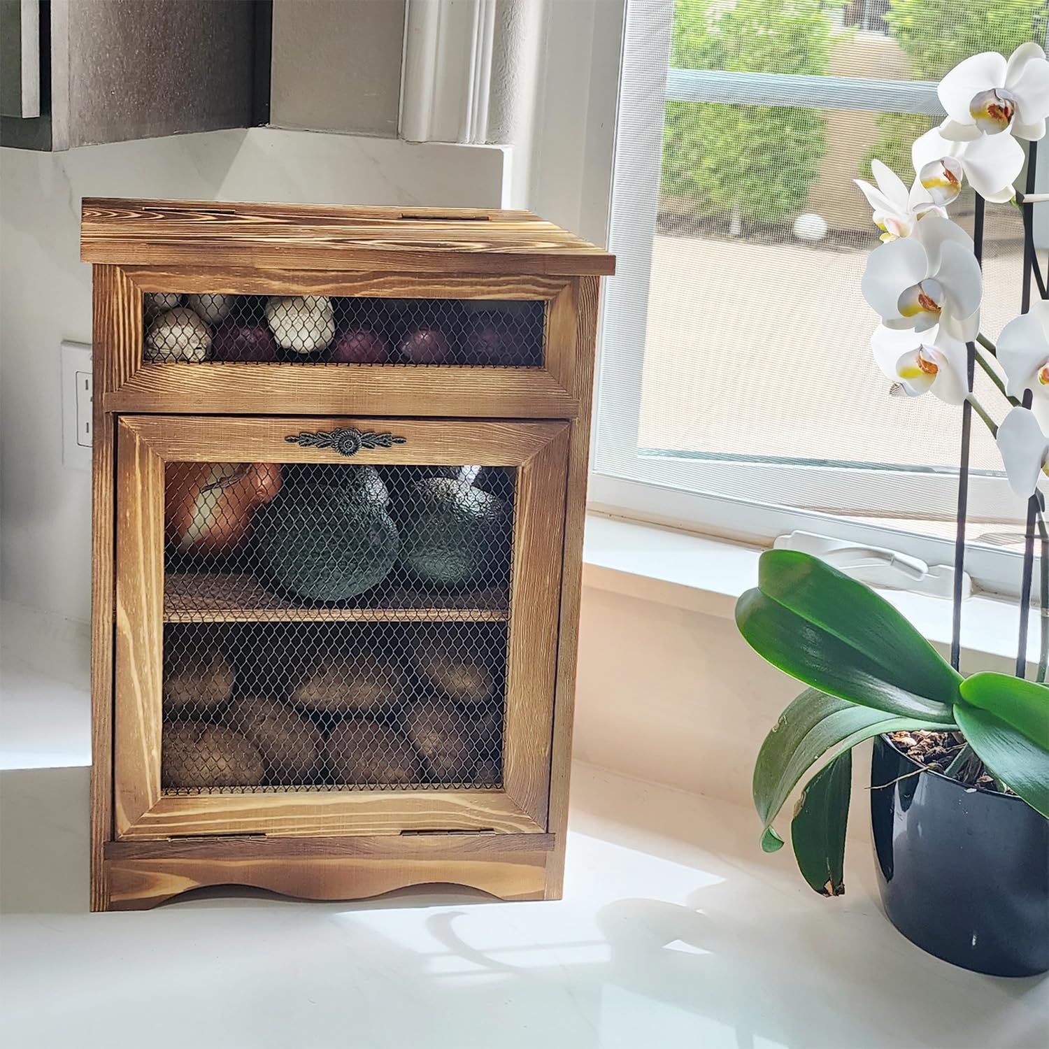 product zc custom vegetable fruit organizer with ventilated shelves bread box storage cabinet kitchen vegetable fruit organize-8