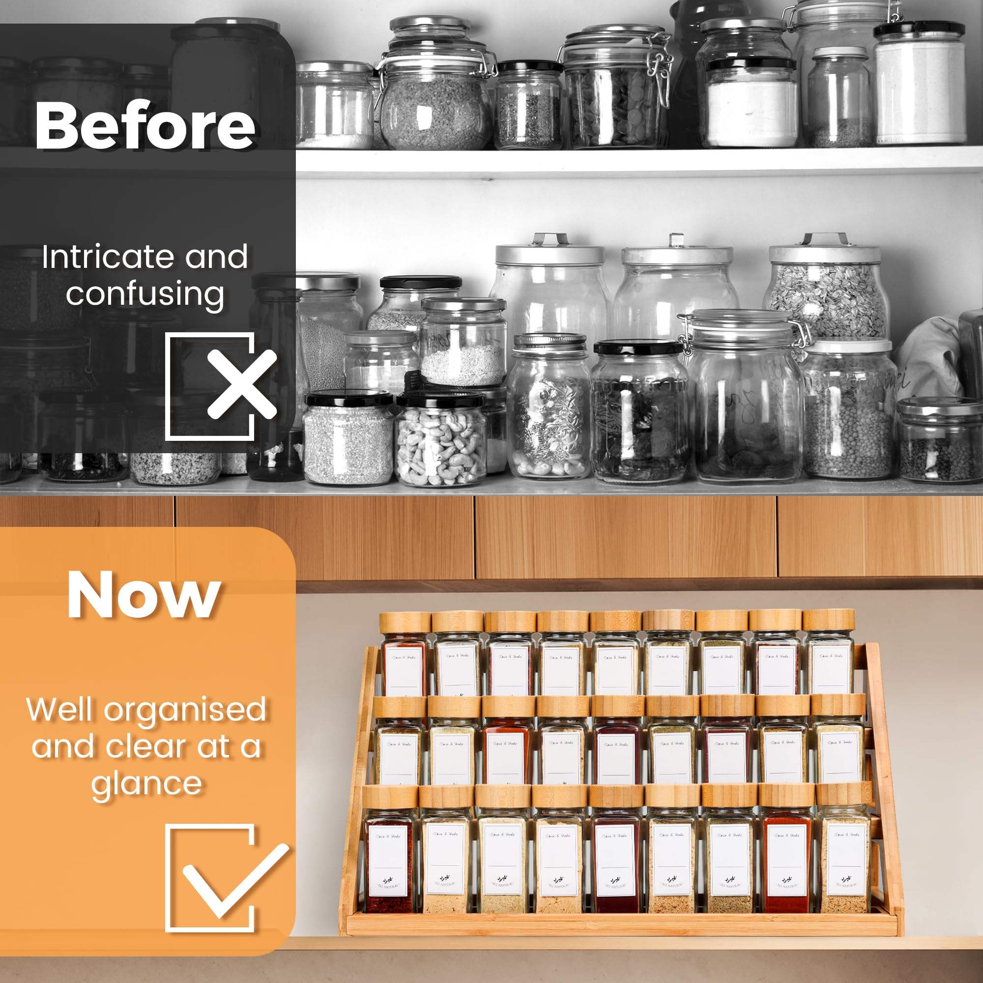 2025 New Arrivals Kitchen Cabinet Organizers Eco-friendly Bamboo Seasonings Organizer 5 Tiers Spice Rack for Countertop Pantry details