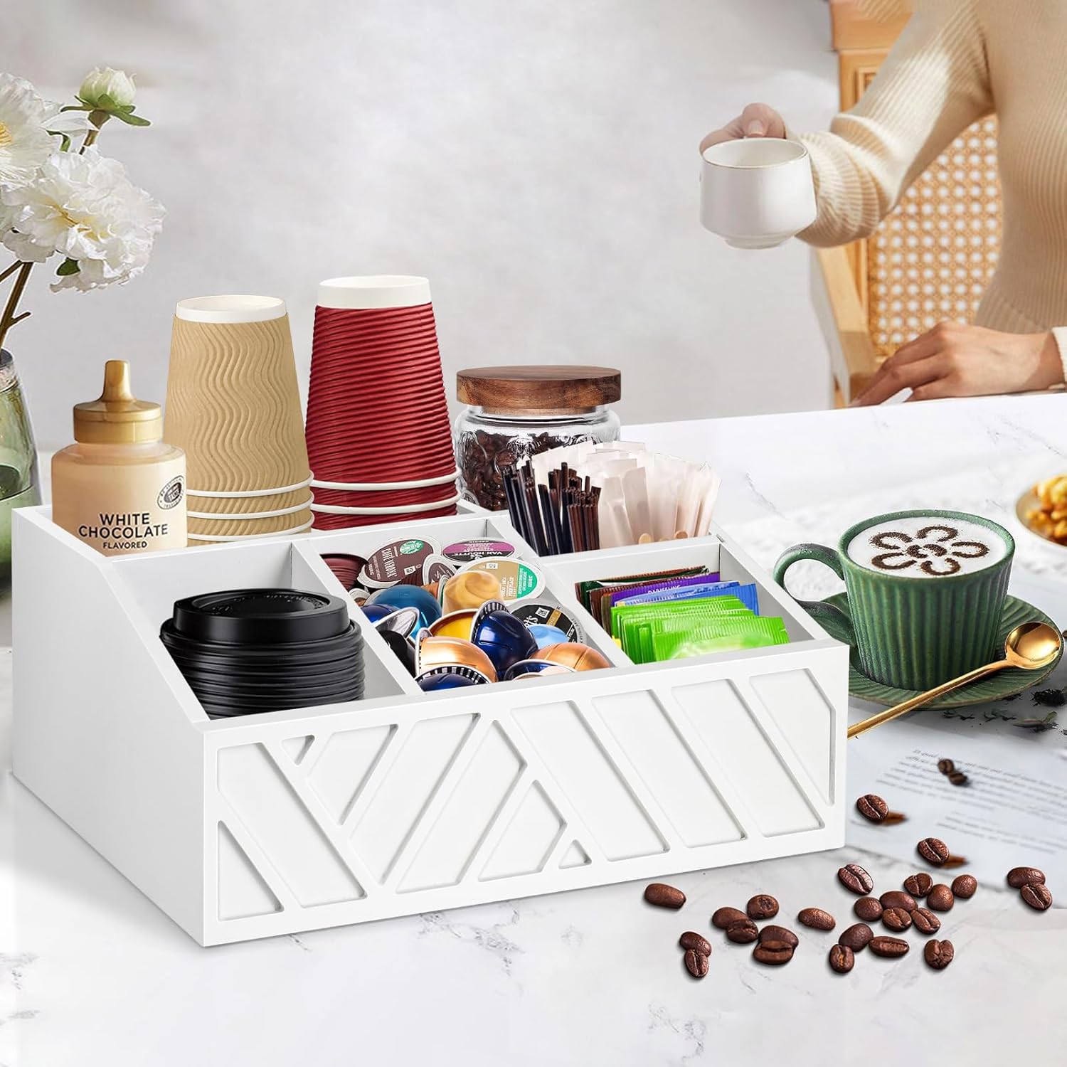 product counter coffee storage rack wooden coffee pod rack storage basket tea bag storage rack rustic style coffee bar accessories-18