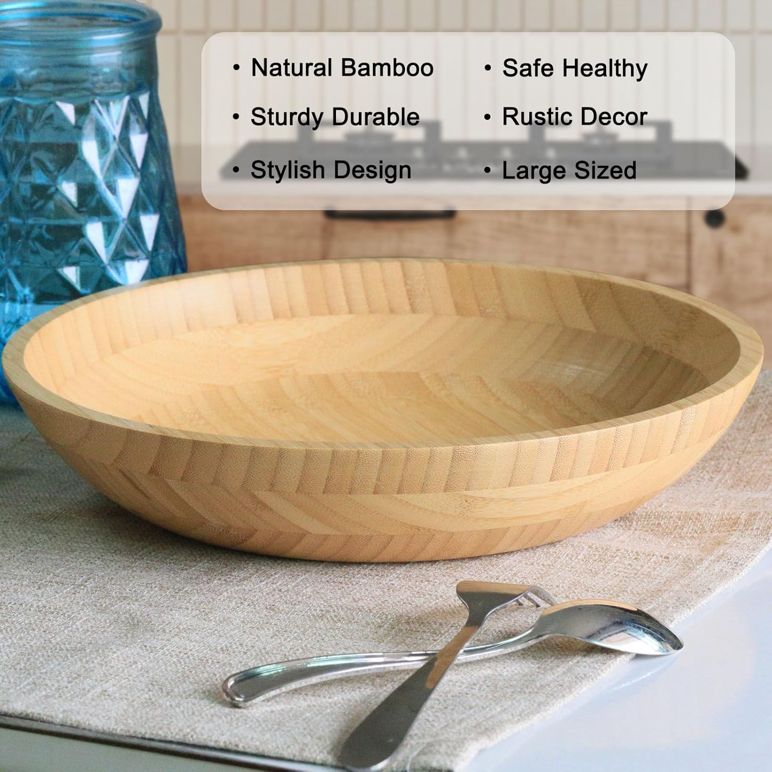product large 12 bamboo salad bowl 100 oz kitchen counter wooden serving bowls for fruit farmhouse decorative dish home-6