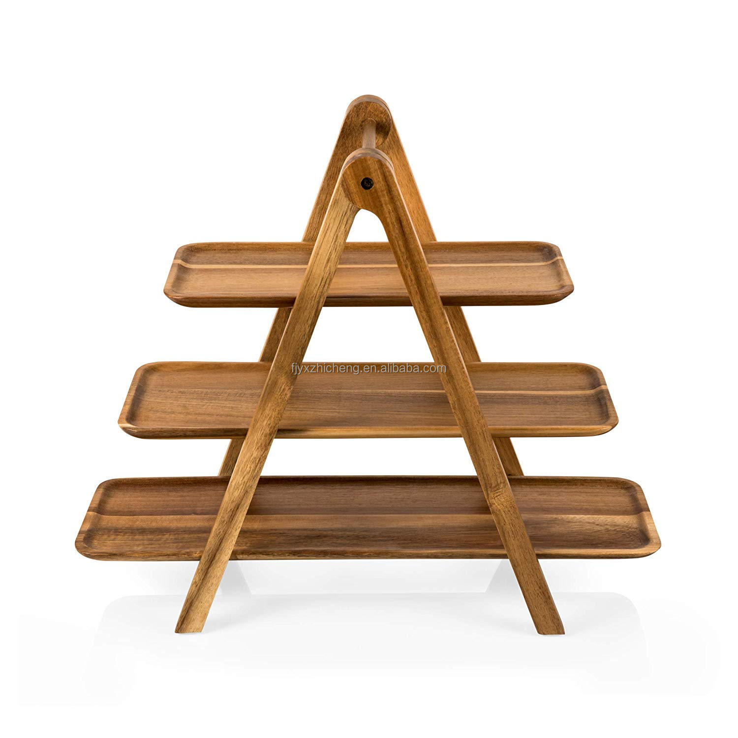 product wholesale rectangle decorative acacia wood lacquer finish 3 tier kitchen dessert table display set food serving tray cupcake-6