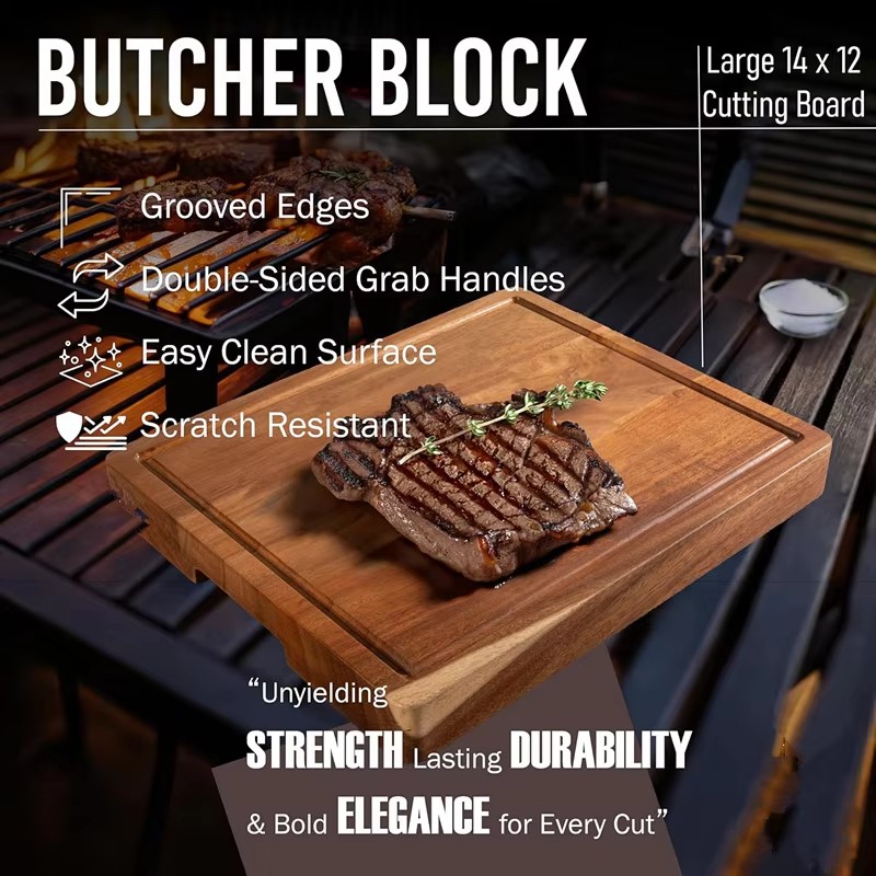 2-in-1 Magnetic Large Acacia Wood Knife Block with Built-in Cutting Board Kitchen Countertop Organizer for Knives Chopping Board supplier