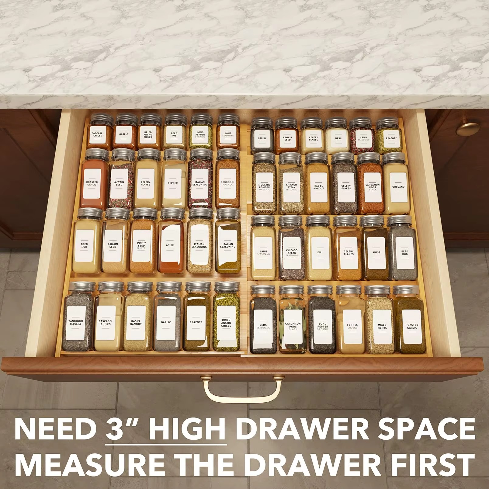 Bamboo 4-Layer Expandable Seasoning Rack for Kitchen Cabinets Storage Drawer Storage Box for Efficient Seasoning Spice Holder factory