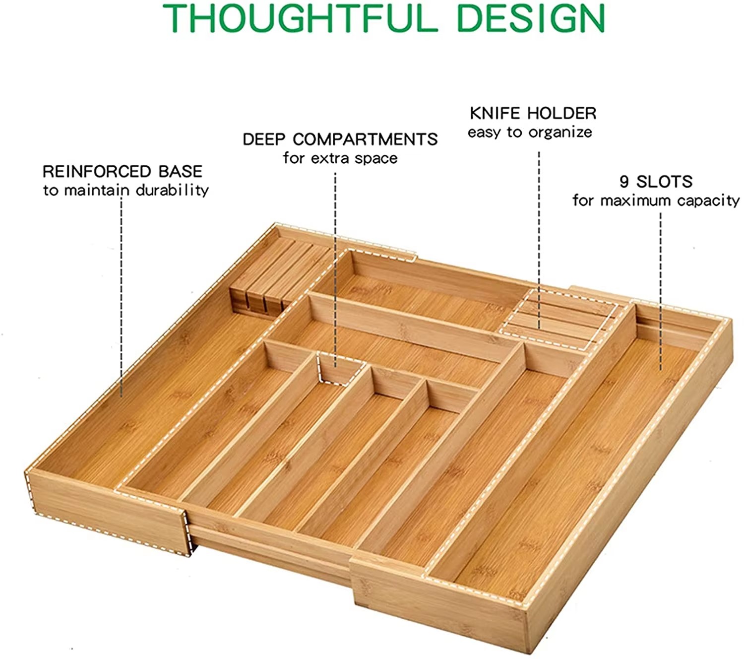 Wholesale Bamboo Expandable Cutlery Drawer Organizer Utensil Organizer for Kitchen supplier