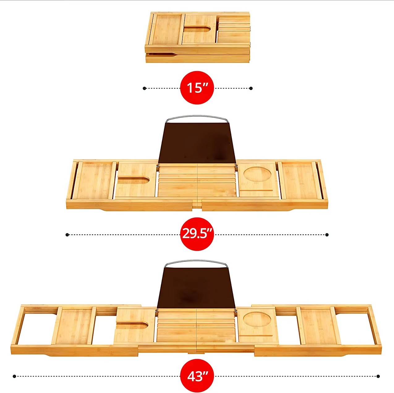 Luxury Bamboo Bath Tub Tray Table New Foldable Bathtub Caddy Tray with Extending Side for Household Bathroom or Home Storage details