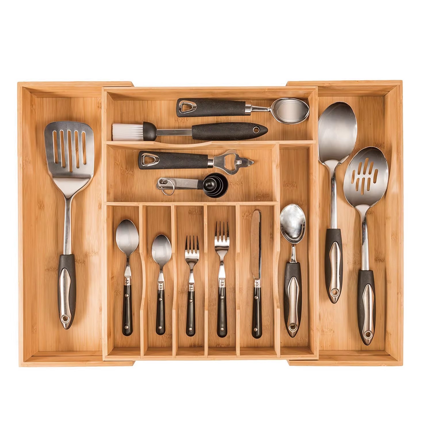Bamboo Expandable Utensil Holder Cutlery Storage Tray Kitchen Drawer Organizer for Cutlery Silverware & Flatware Storage supplier