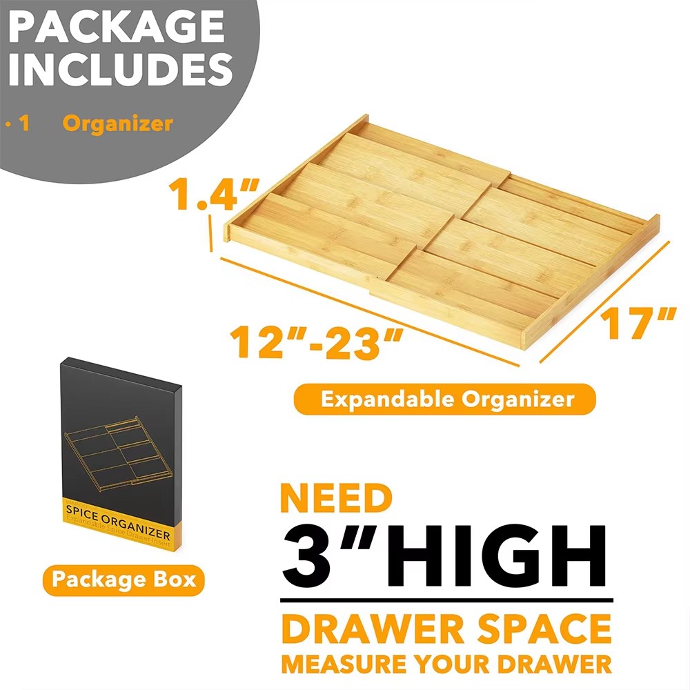 Bamboo 4-Layer Expandable Seasoning Rack for Kitchen Cabinets Storage Drawer Storage Box for Efficient Seasoning Spice Holder details