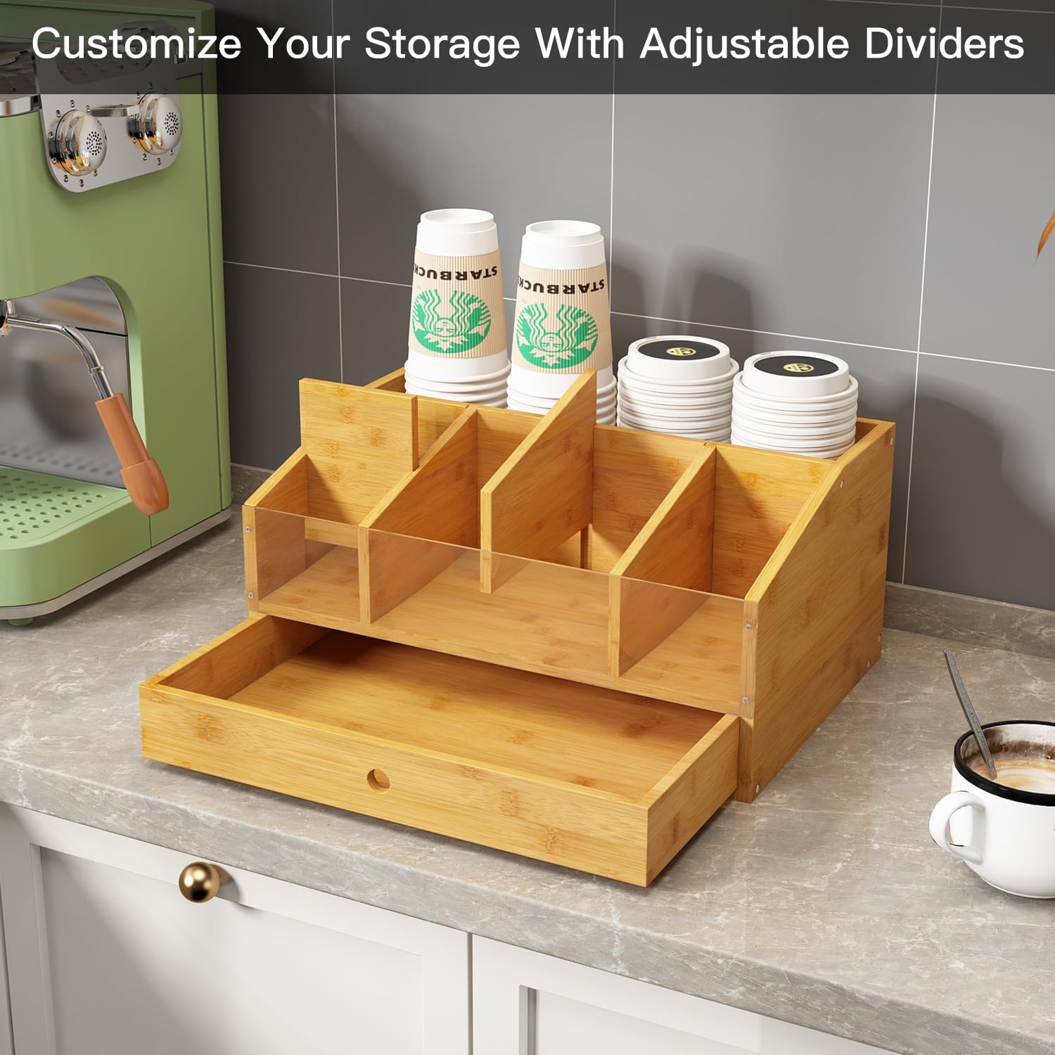 product counter coffee storage rack wooden coffee pod rack storage basket tea bag storage rack rustic style coffee bar accessories-19