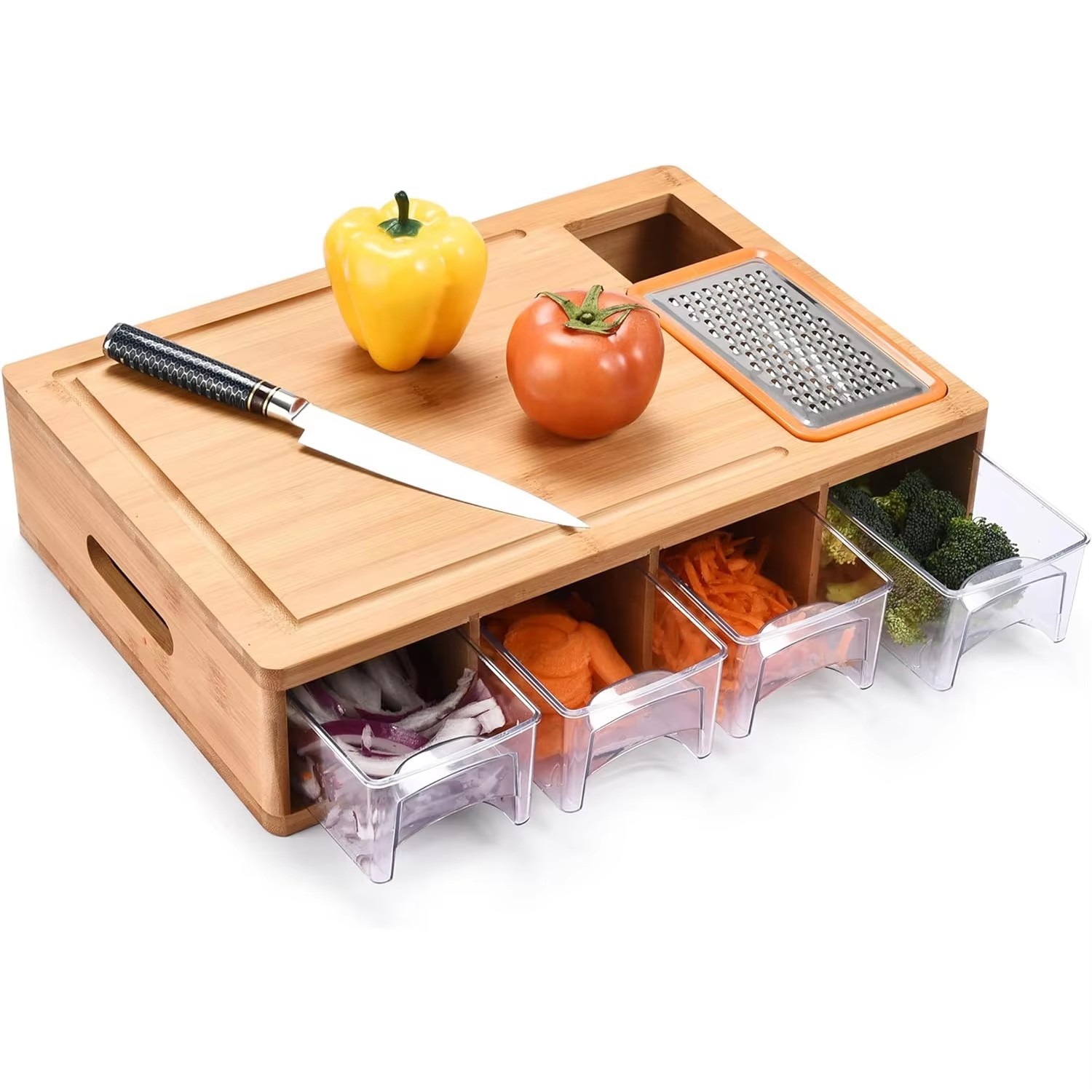Bamboo Kitchen Cutting Board with Storage Drawers & Built-in Grater Multifunctional Chopping Board for Vegetables, Fruits & Meat details