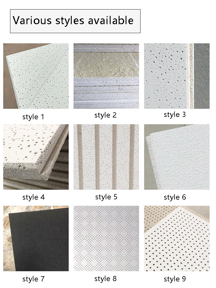 600X600 Modern Square Fireproof Acoustic Mineral Fiber Ceiling Grid Suspended Ceiling Tiles details