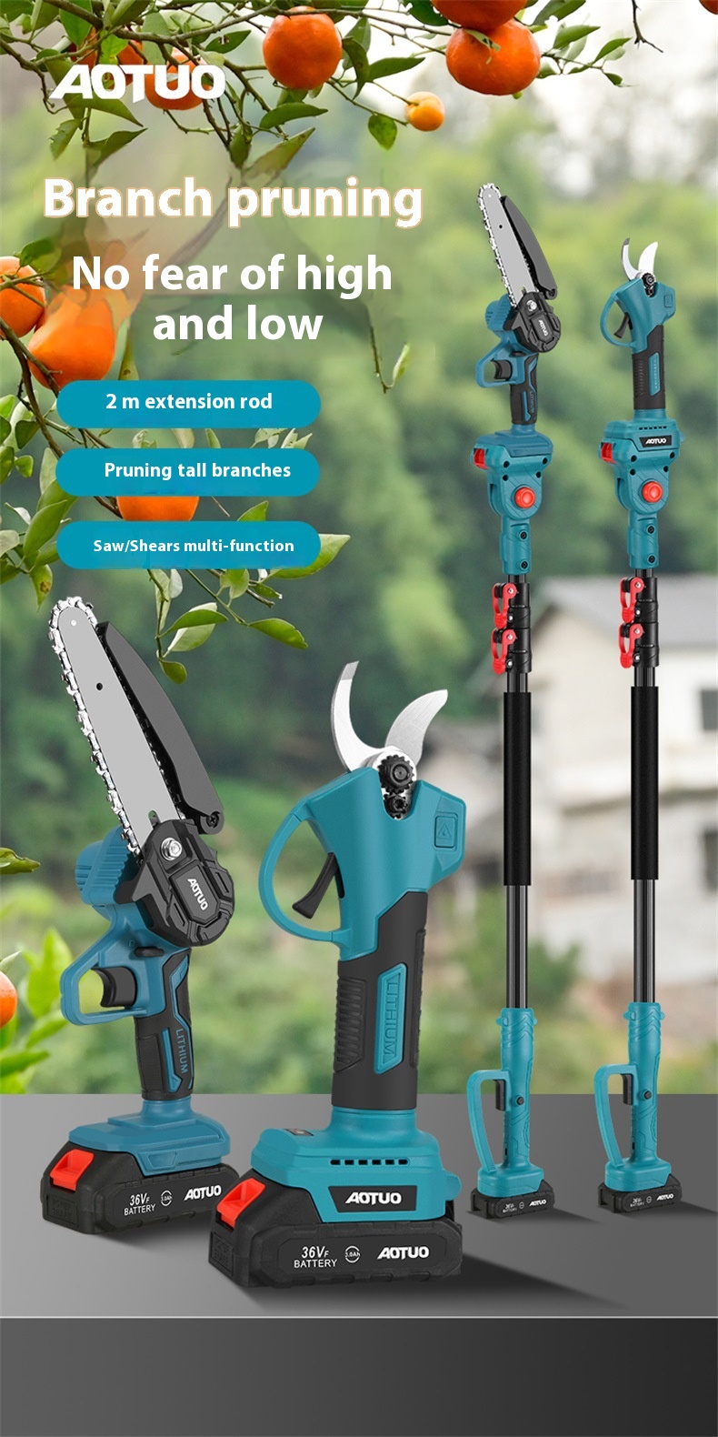 Electric Chain Saw Pruning Cutter Long Pole Chainsaw Garden Pruner Shears Plastic Metal Blade 36V Lithium Battery DIY Gardeners details