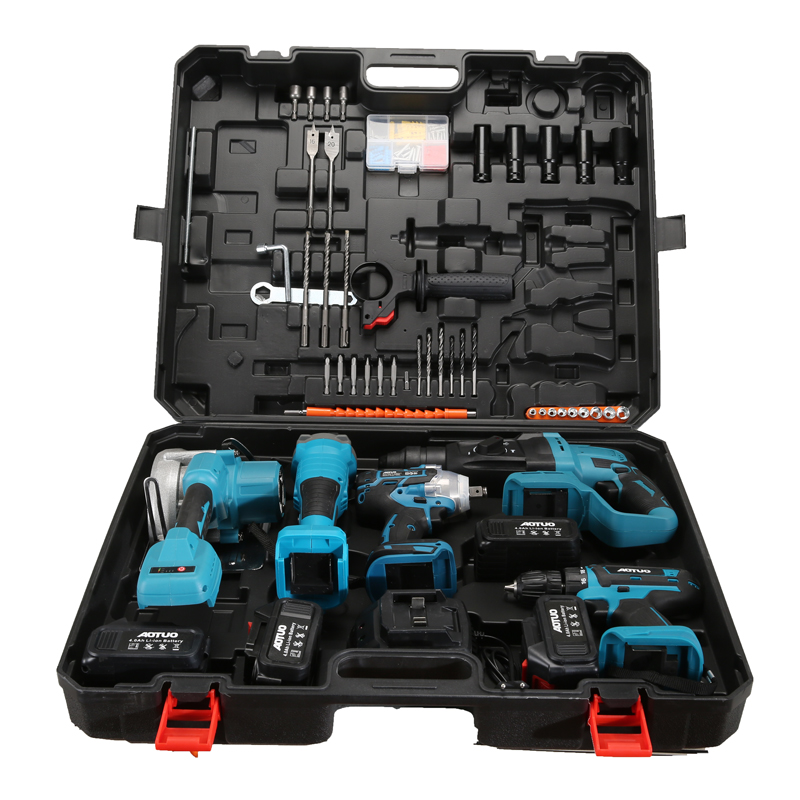 5pcs Set 21V Combination Electric Power Tool Kits Portable Cordless Hammer Impact Drill Angle Grinder Wrench Circular Saw manufacture