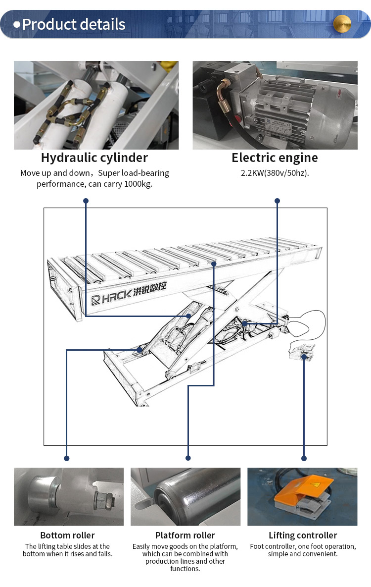 Electric Portable Hydraulic Lift Table 1000kg Roller Table Lift Platform Lifter manufacture