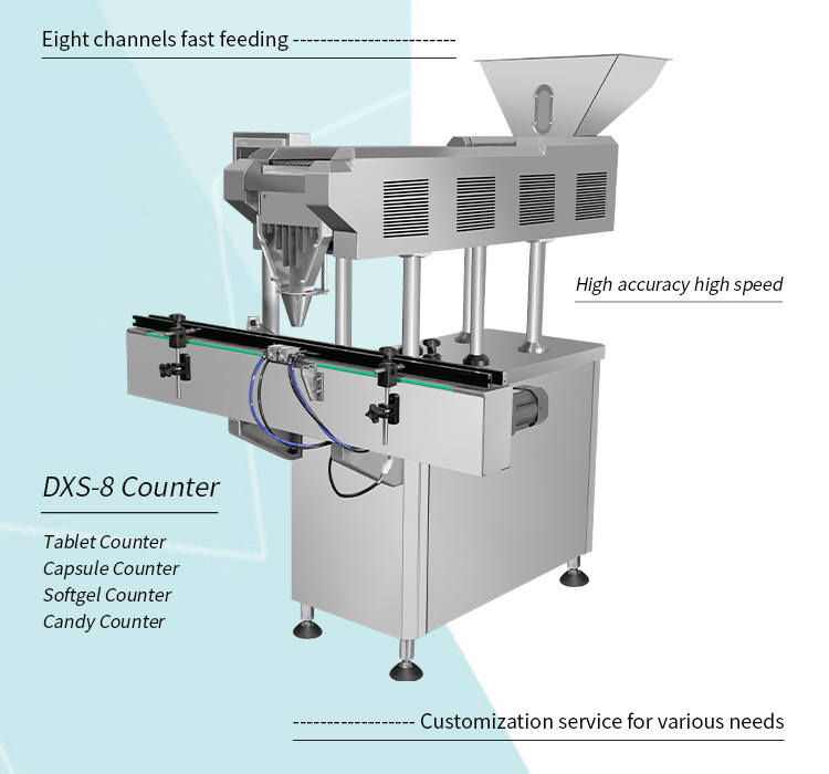 Automatic DXS-8 Channel Gummy Bear Candy Tablet Fish Glue Vitamin Candy Capsule Counting Bottling Machine factory