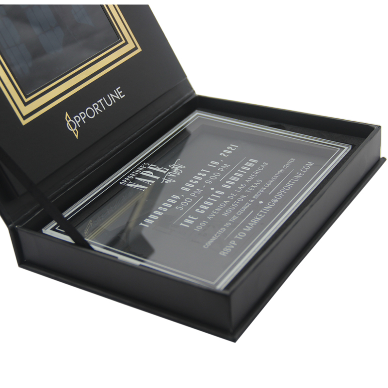 Caja de vídeo con tarjeta de invitación acrílica