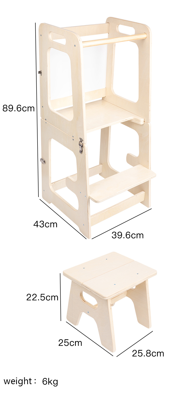 Toddler Kitchen Helper Step Stool Folding Learning Tower Wooden Montessori Adjustable Height Stool Kids Kitchen Learning Tower factory