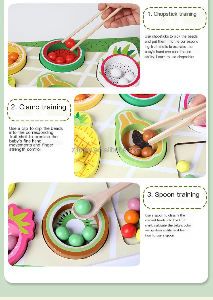 Unisex Montessori Wooden Education Toy CPC CE Certified Fruit Cognitive Matching Puzzle Game Color Sorting Clip Beads for Kids manufacture