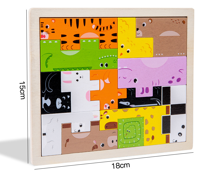 Cartoon Animal 3D Wooden Blocks Puzzle Children Wooden T-etris Educational Toy Wooden Puzzle For Toddler details