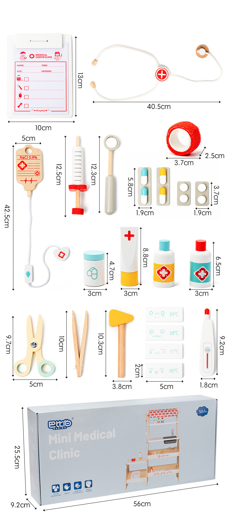 Wooden Simulation Medical Clinic Stand Children's Role Pretend Play Wooden Doctor Toy Set Educational For Kids manufacture